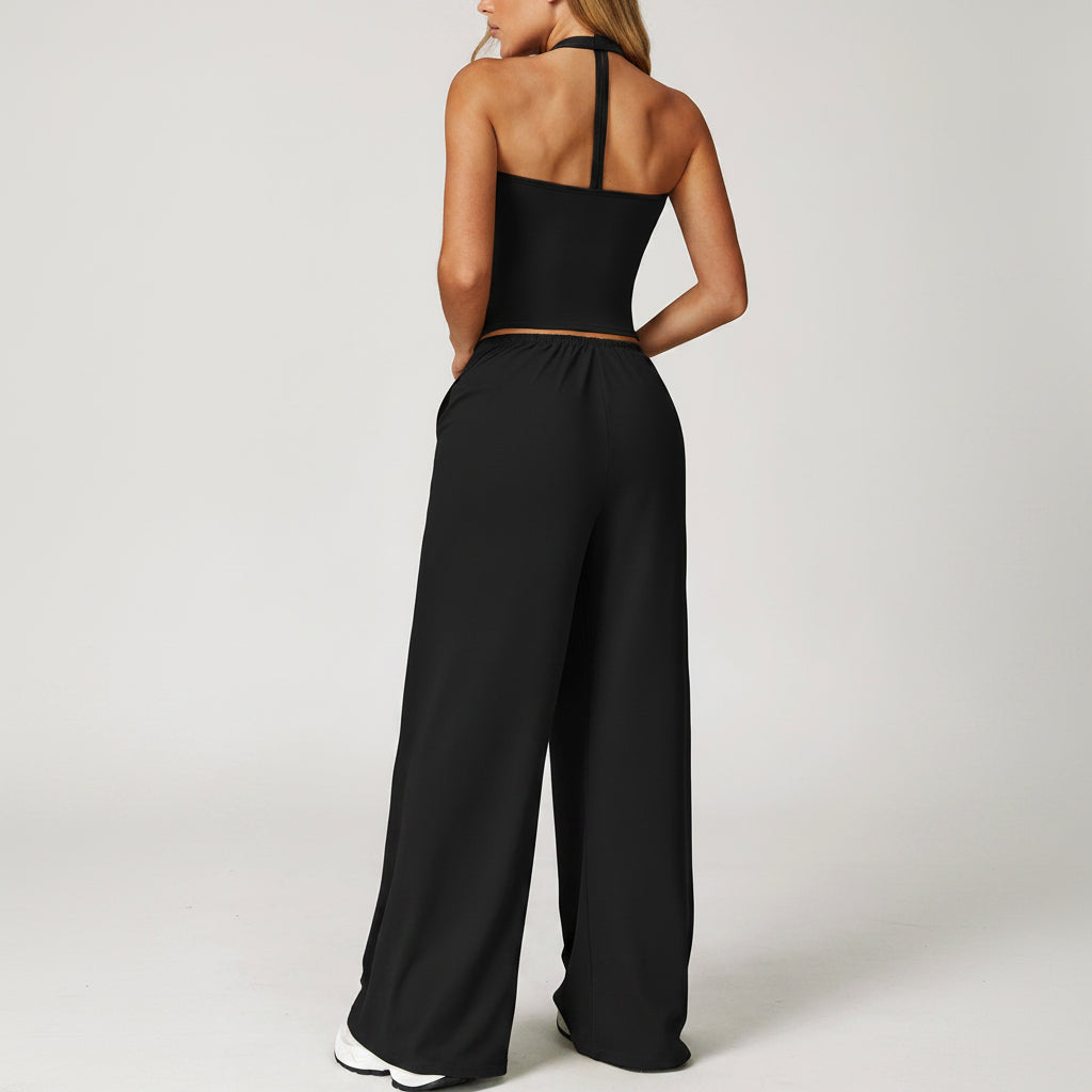 2-Piece Set Halter Crop Top + Wide Leg Pants