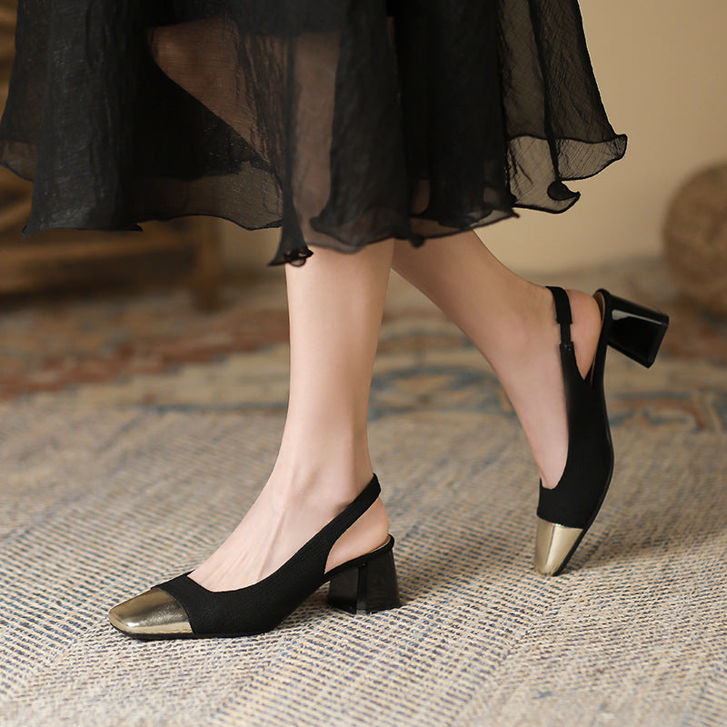 Chunky Heel French Gold Toe Shoes