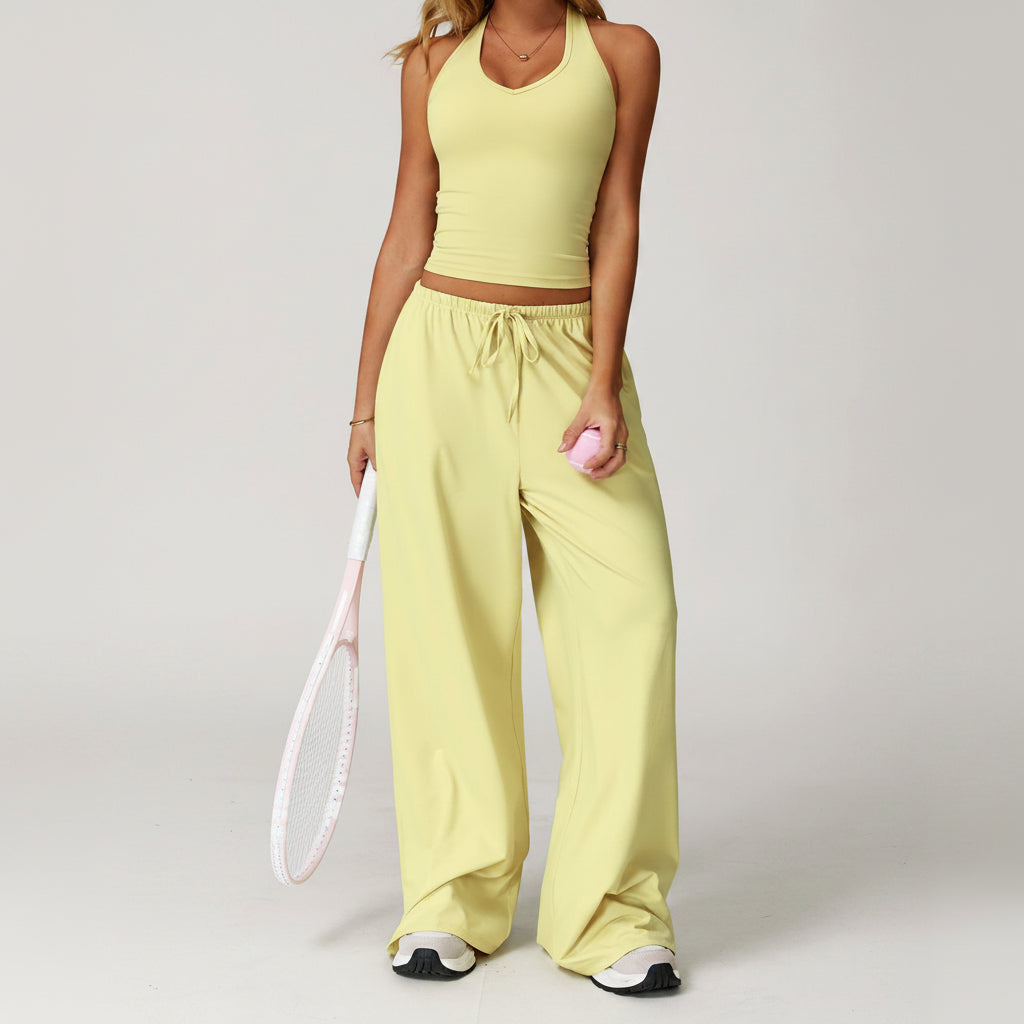 2-Piece Set Halter Crop Top + Wide Leg Pants