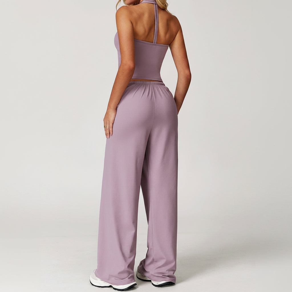 2-Piece Set Halter Crop Top + Wide Leg Pants