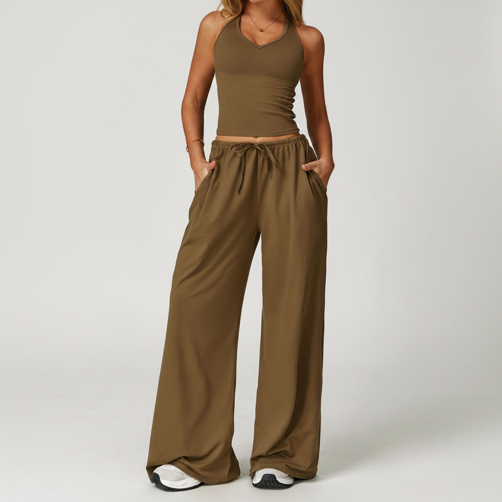 2-Piece Set Halter Crop Top + Wide Leg Pants