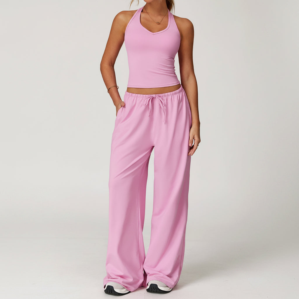 2-Piece Set Halter Crop Top + Wide Leg Pants