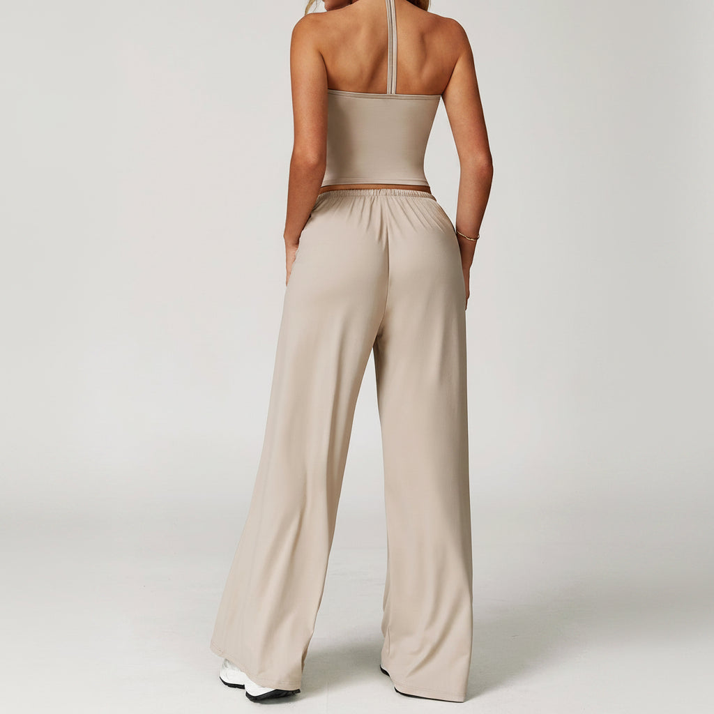 2-Piece Set Halter Crop Top + Wide Leg Pants