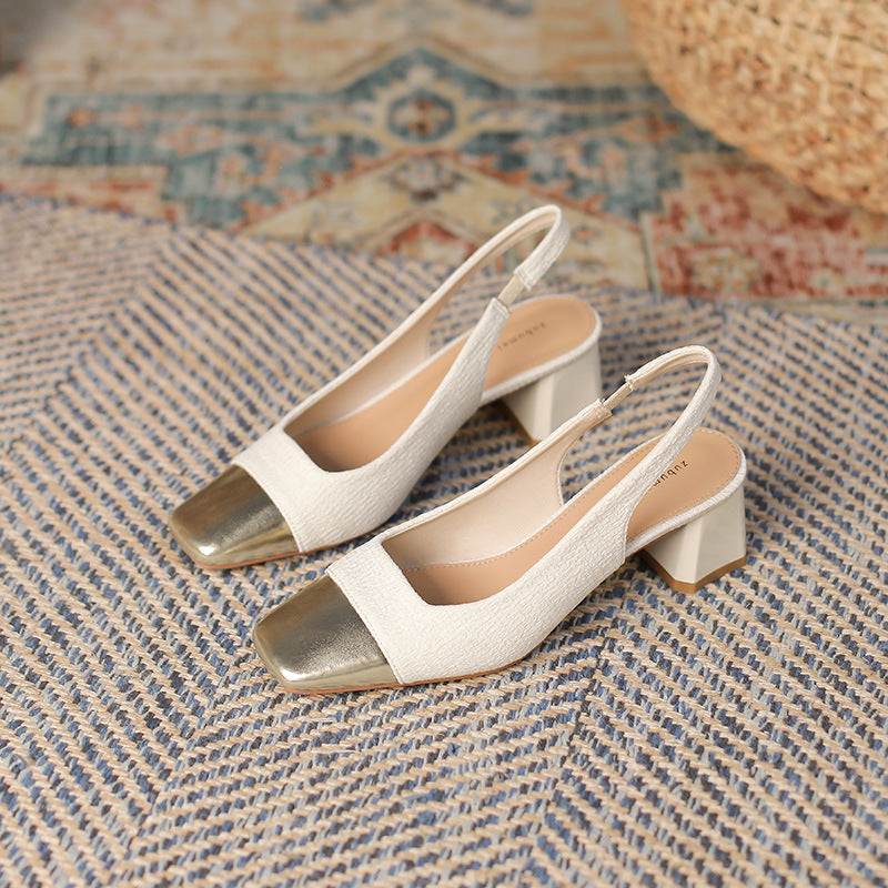 Chunky Heel French Gold Toe Shoes