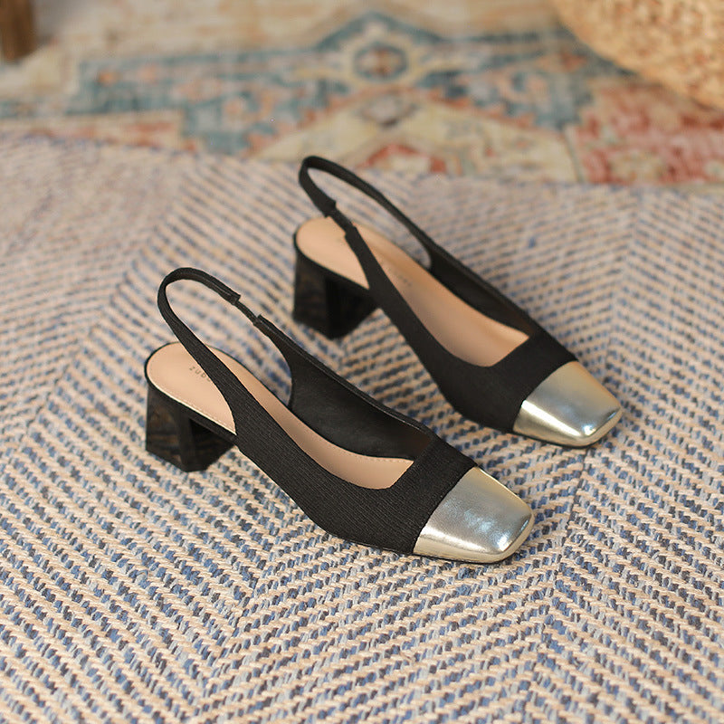 Chunky Heel French Gold Toe Shoes