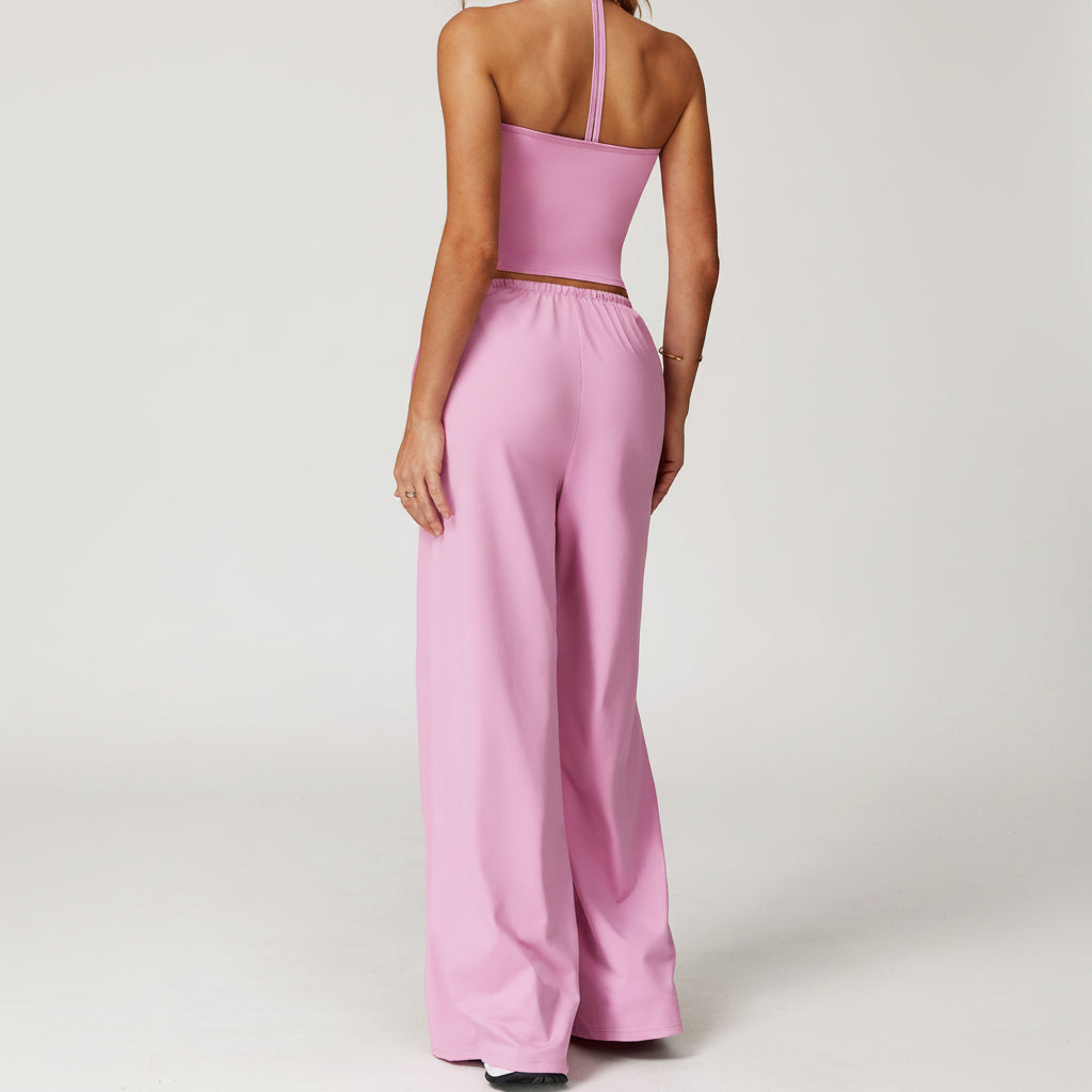 2-Piece Set Halter Crop Top + Wide Leg Pants