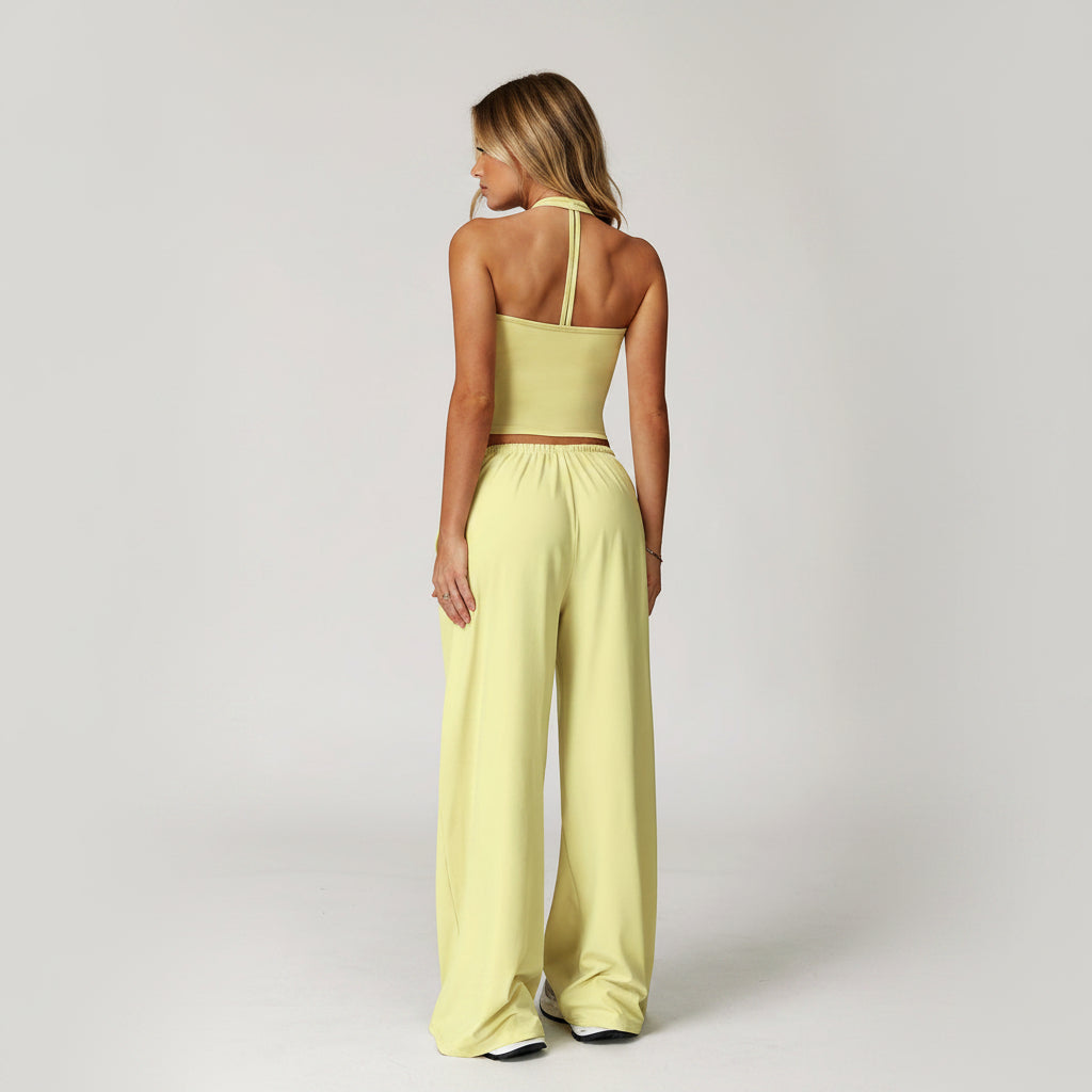 2-Piece Set Halter Crop Top + Wide Leg Pants
